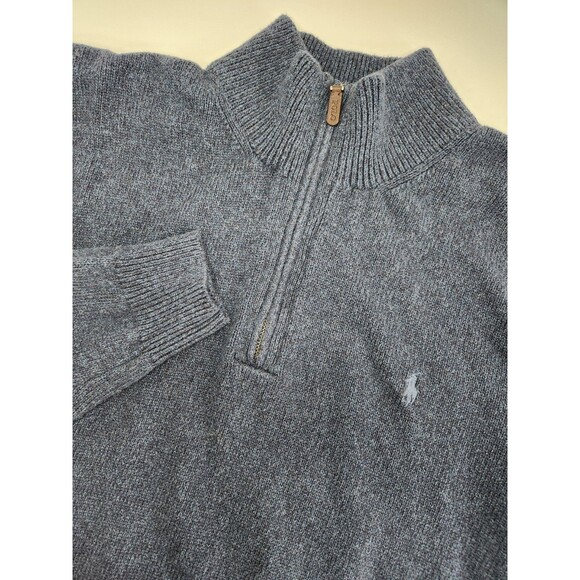 Polo Ralph Lauren‎ Sweater Men's 2LT Navy Blue 1/4 Zip Knit Pullover 100% Cotton - Picture 1 of 8